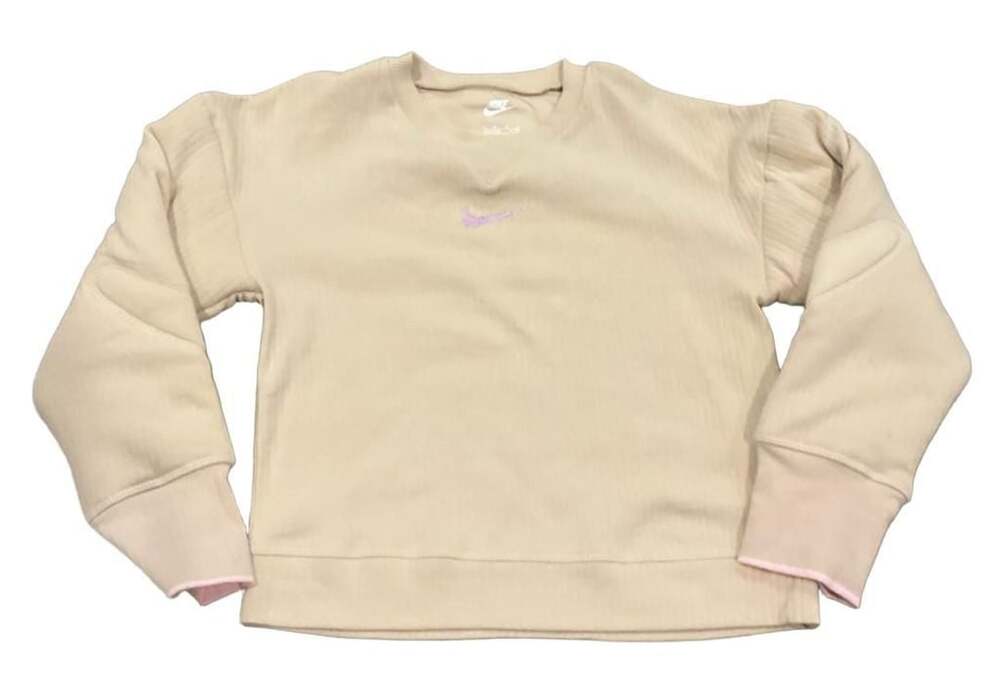 Nike Kids Cream Ribbed Long Sleeve Sweatshirt Elbow Patches Size 5-6 Years